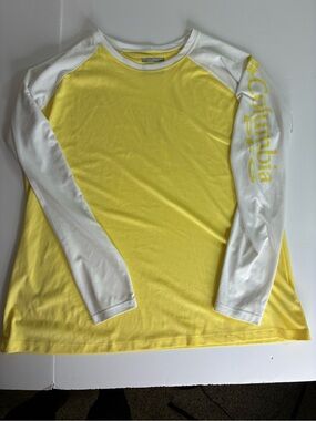 Columbia Omni‑Shade Sun Protection Top — Yellow & White Raglan, Size XL EUC